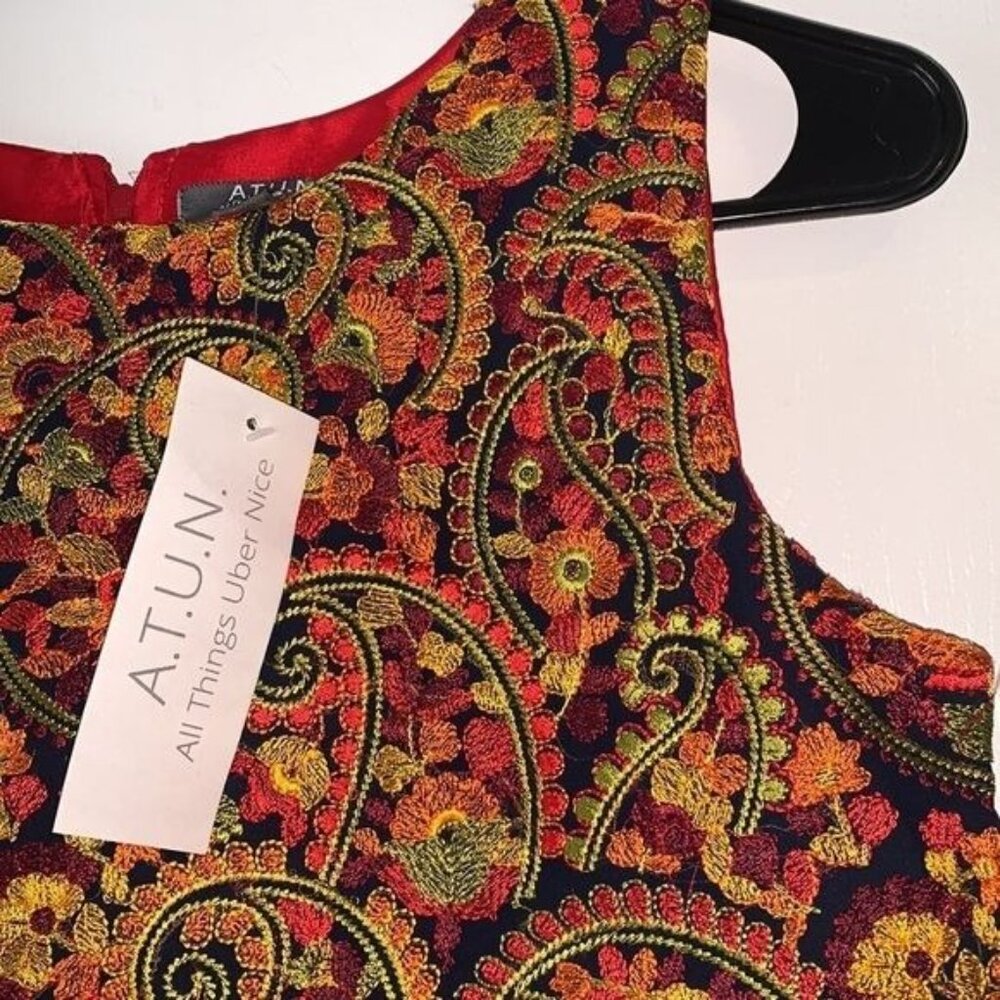 ATUN Girls Red & Navy Embroidered Dress With Tulle Overlay Size 13-14Y - Picture 6 of 9